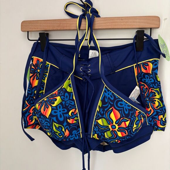 Malibu Dream Girl 3 Piece Junior Size 11/12 Blue Tropical Floral Swimwear Set - Picture 1 of 9